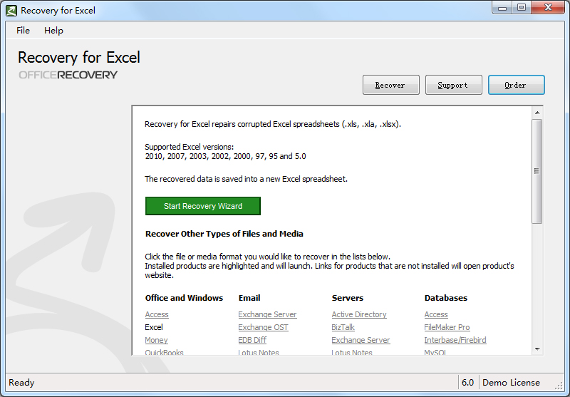 Recovery For Excel(Excelļ޸) V6.0